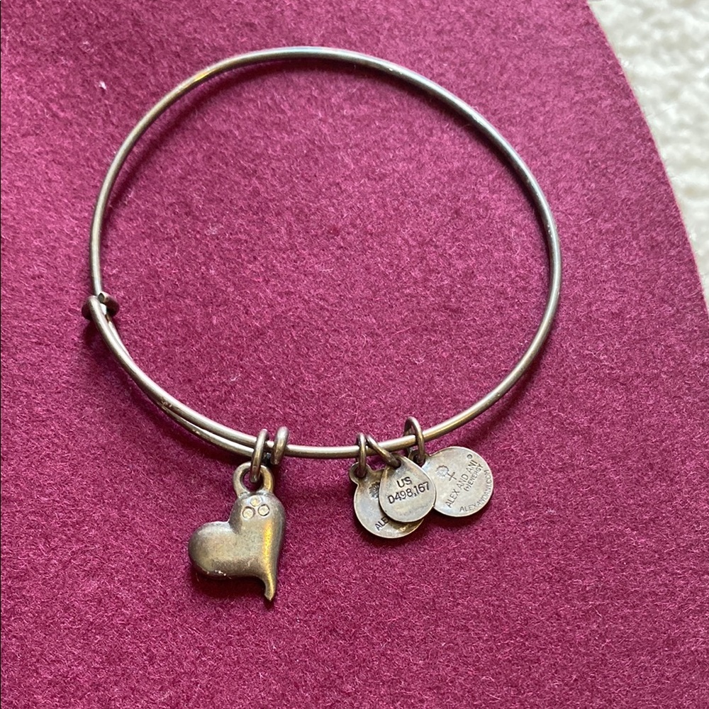 Alex and Ani Silver Heart Charm Bangle Bracelet